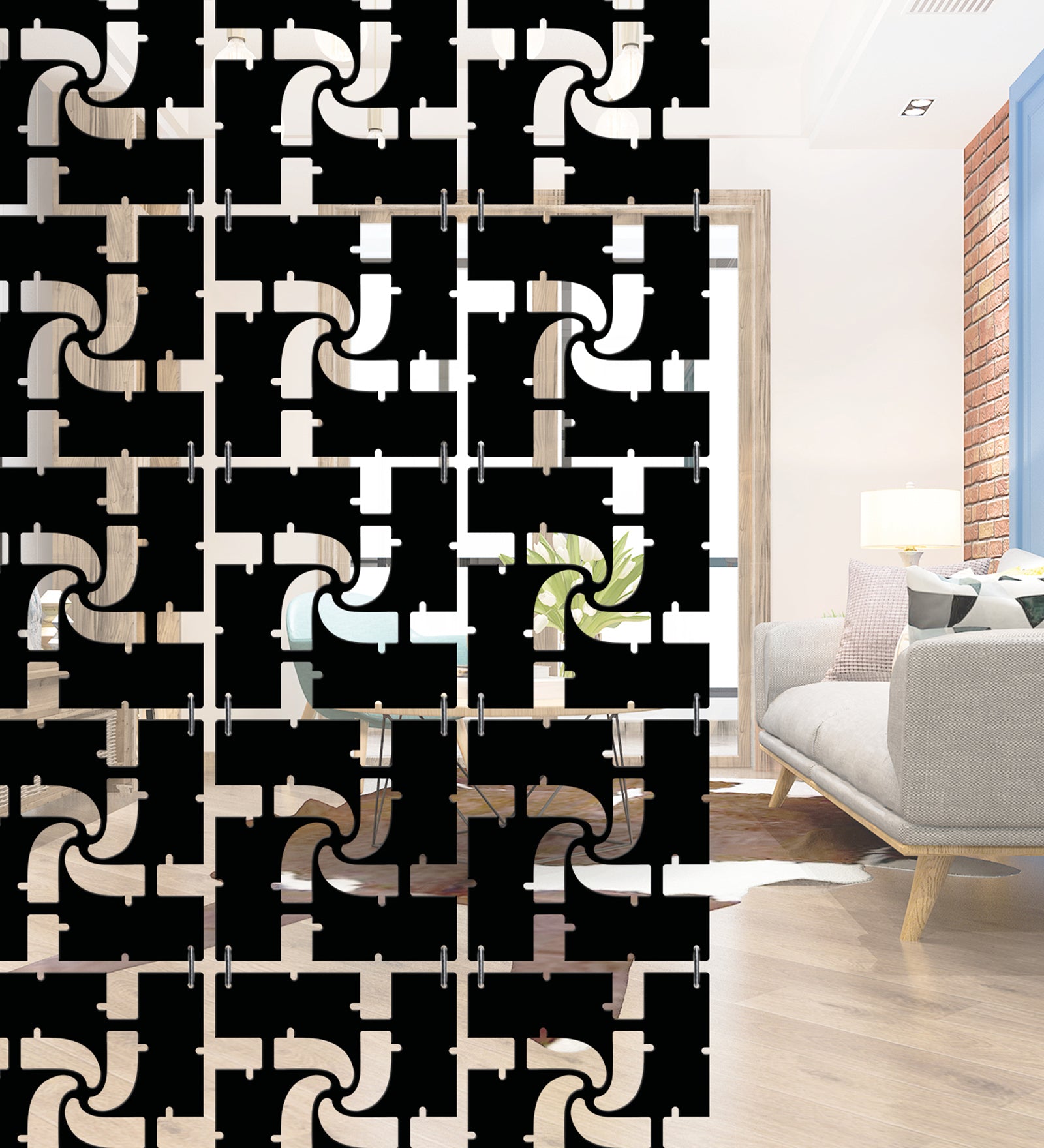 Hanging Room Divider Panels - Set of 12 Black Modular Screens