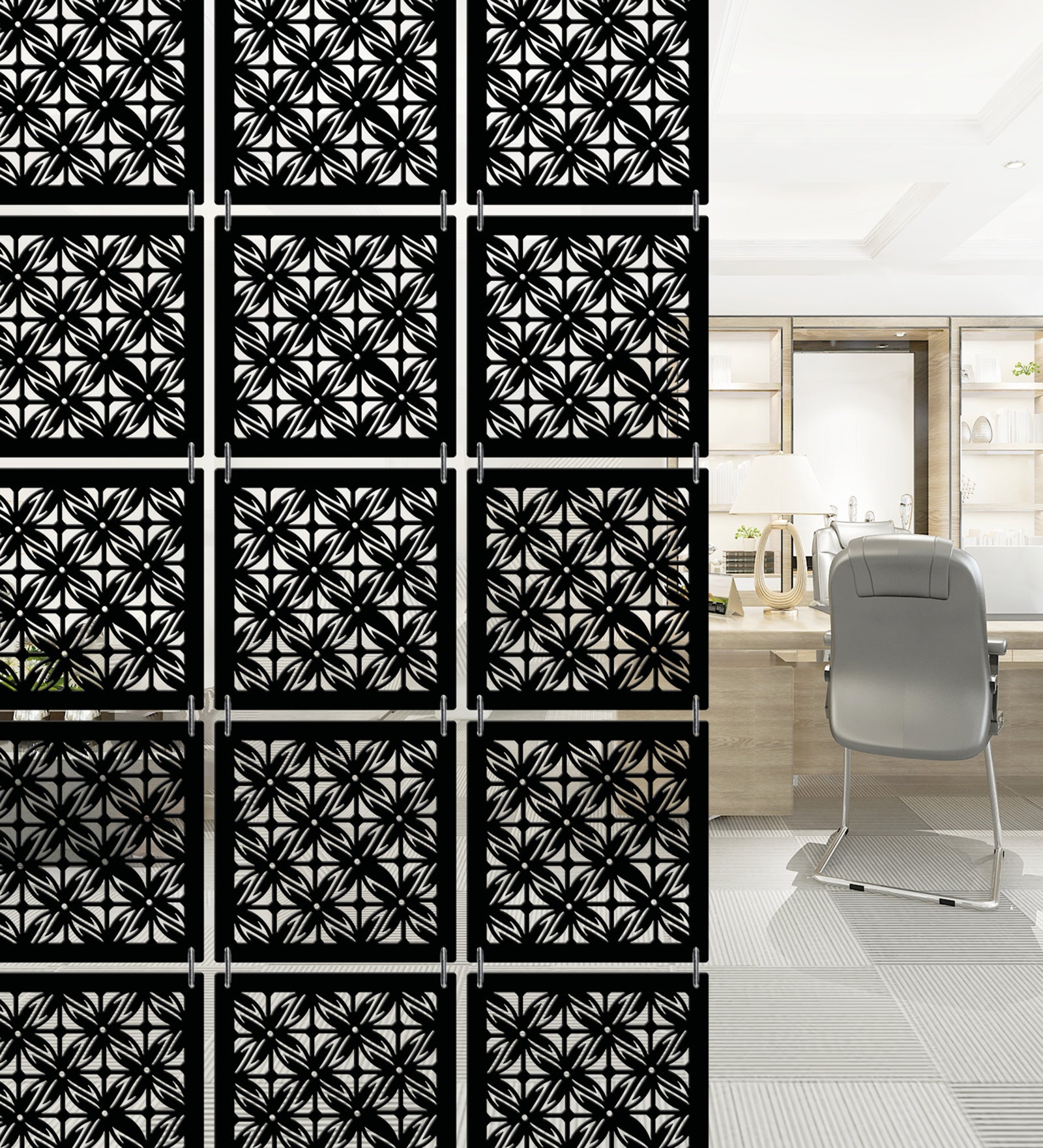 Hanging Room Divider Panels - Set of 12 Black Modular Screens