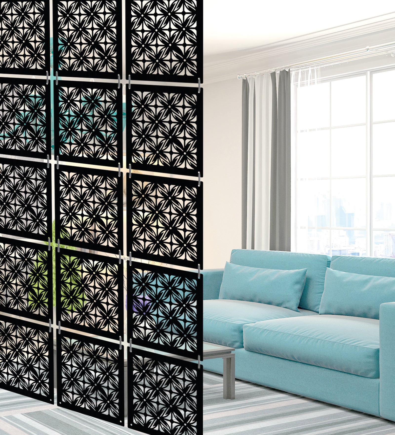 Hanging Room Divider Panels - Set of 12 Black Modular Screens