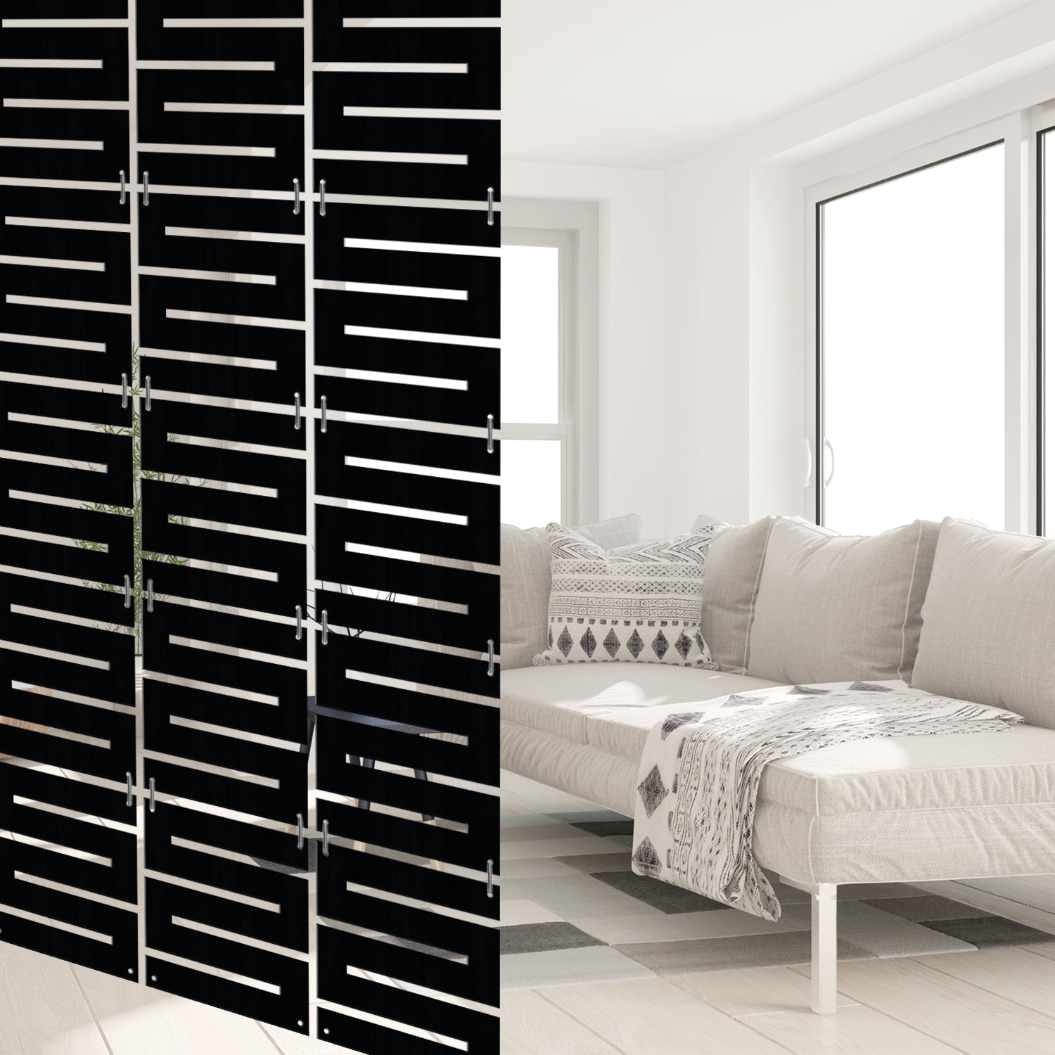 Hanging Room Divider Panels - Set of 12 Black Modular Screens