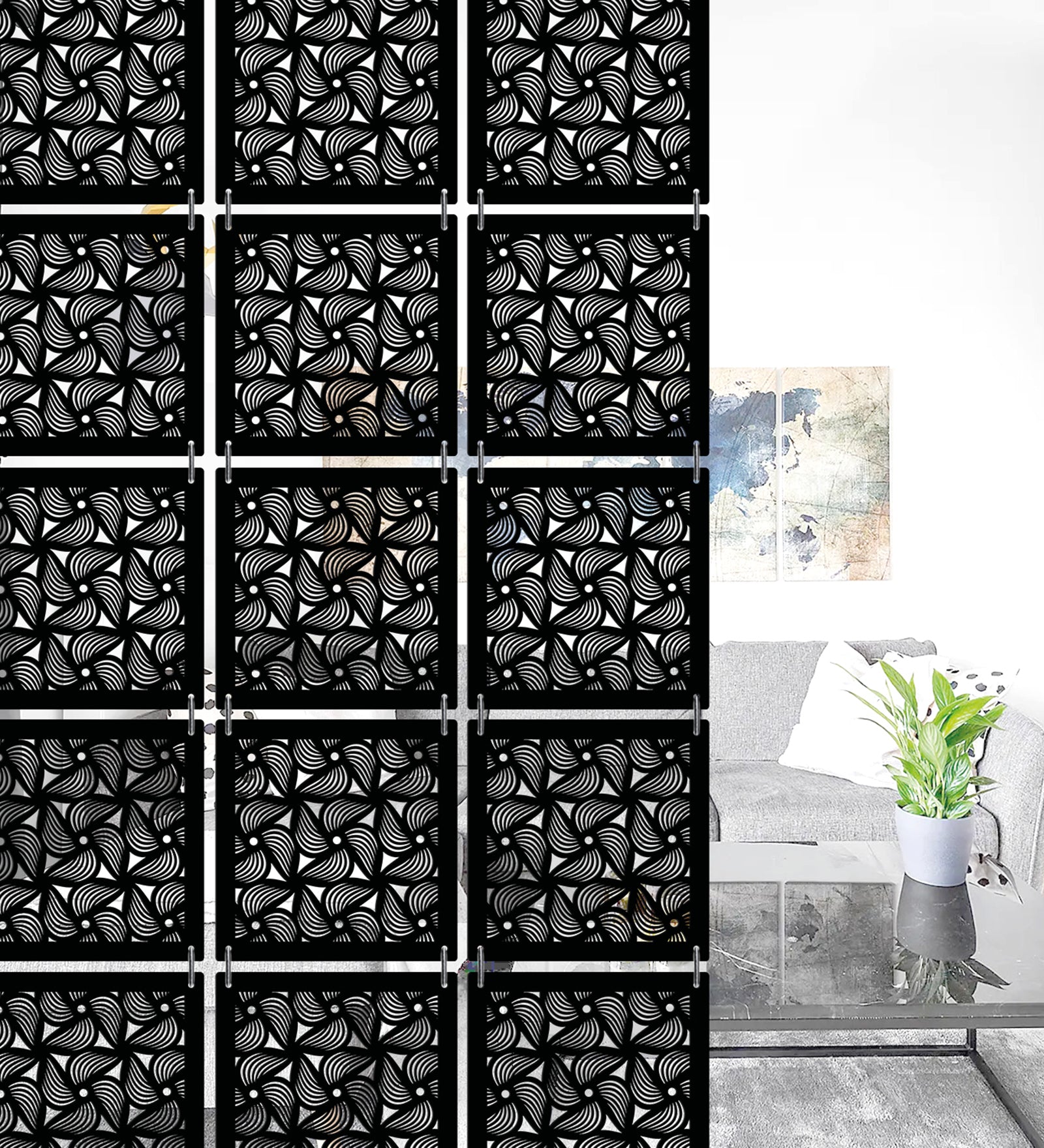Hanging Room Divider Panels - Set of 12 Black Modular Screens