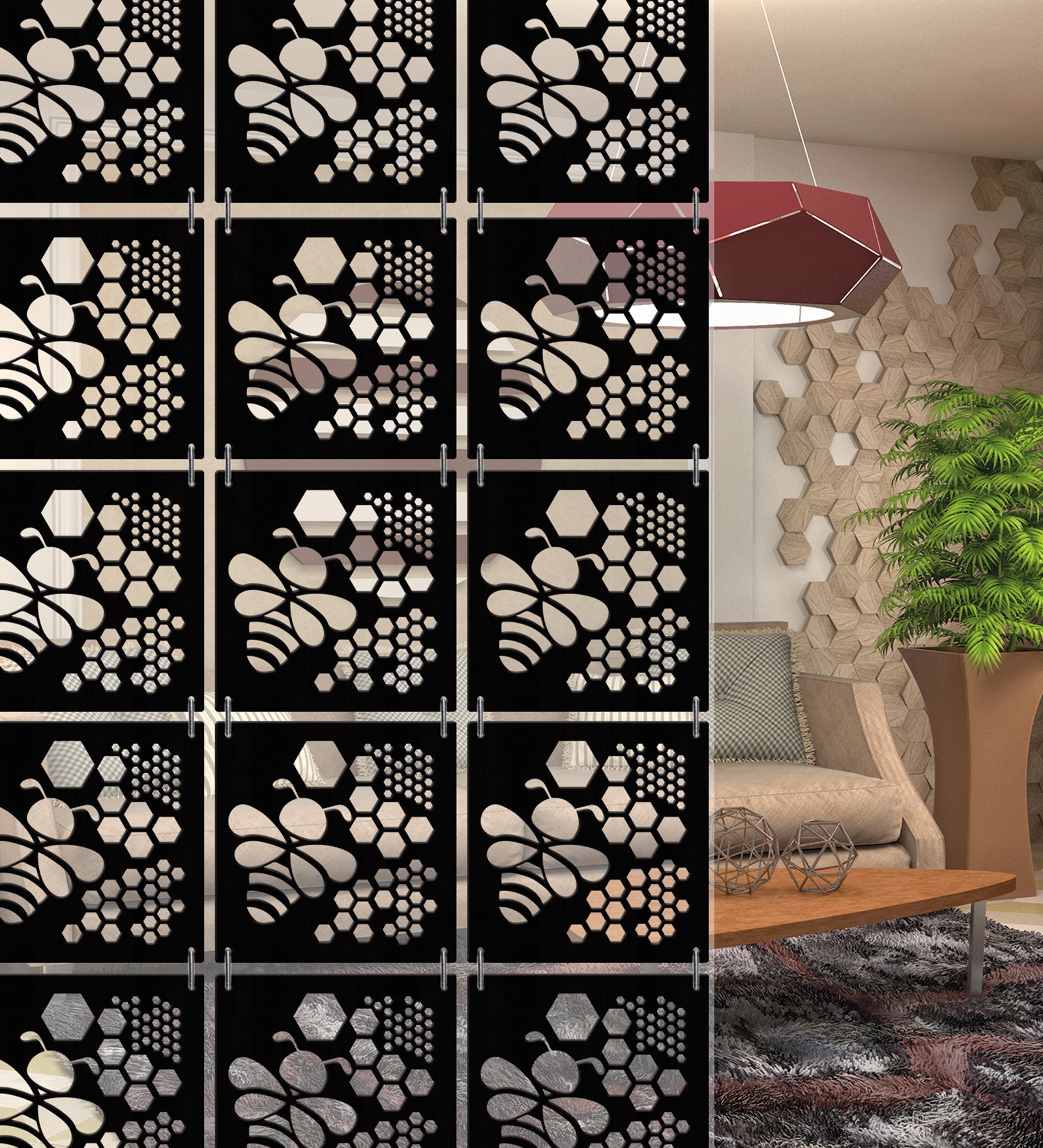 Hanging Room Divider Panels - Set of 12 Black Modular Screens