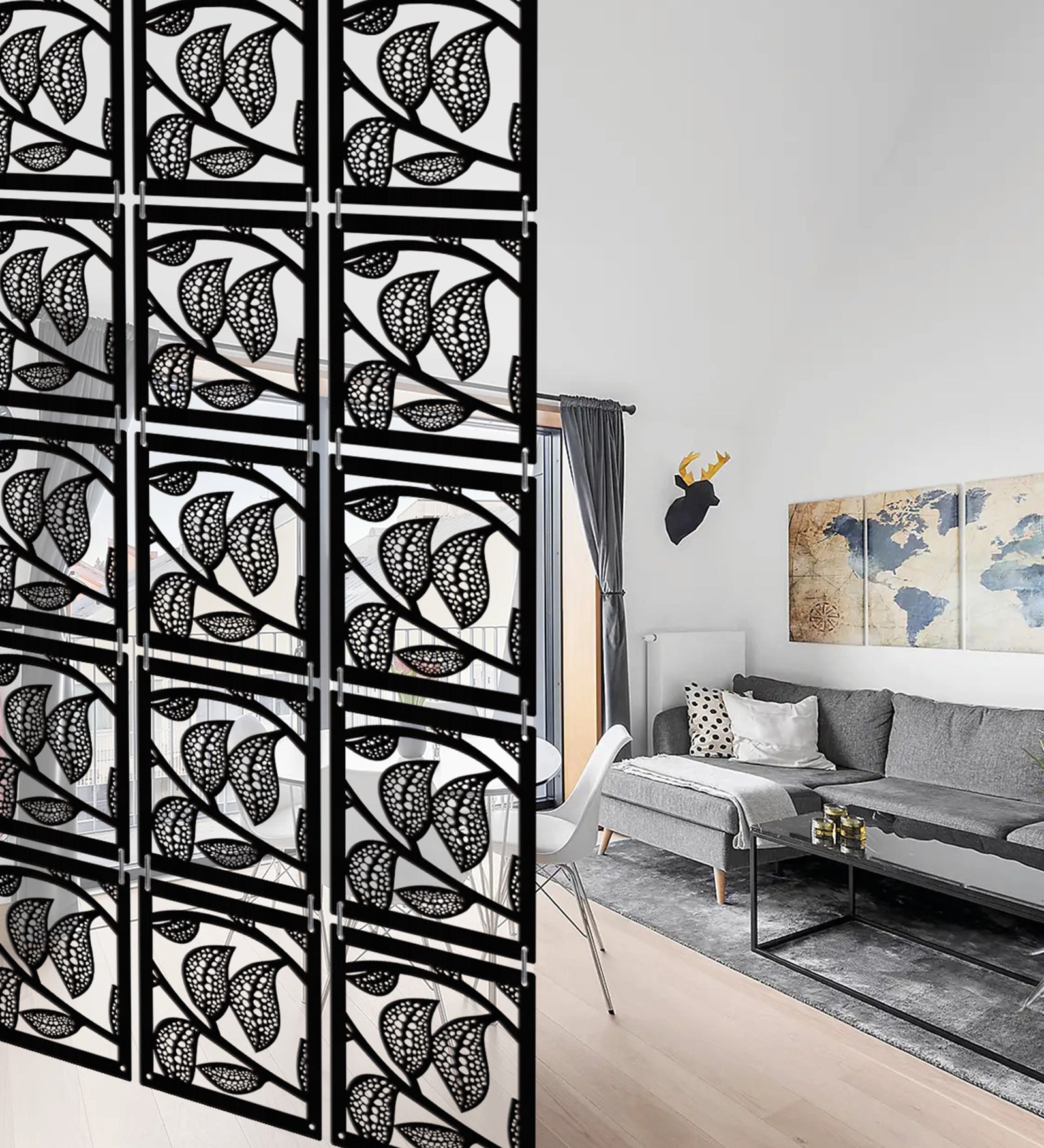 Hanging Room Divider Panels - Set of 12 Black Modular Screens