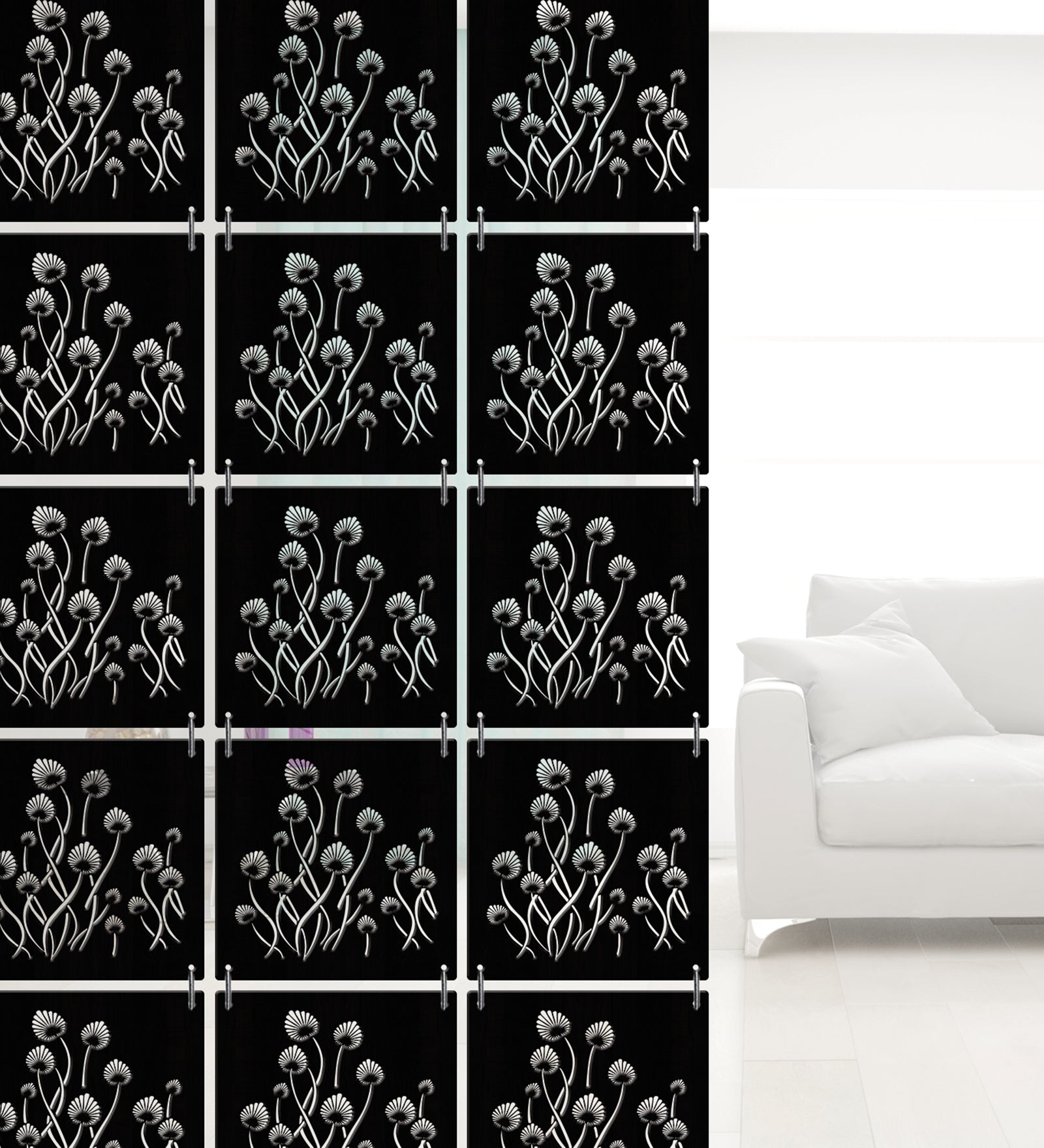Hanging Room Divider Panels - Set of 12 Black Modular Screens