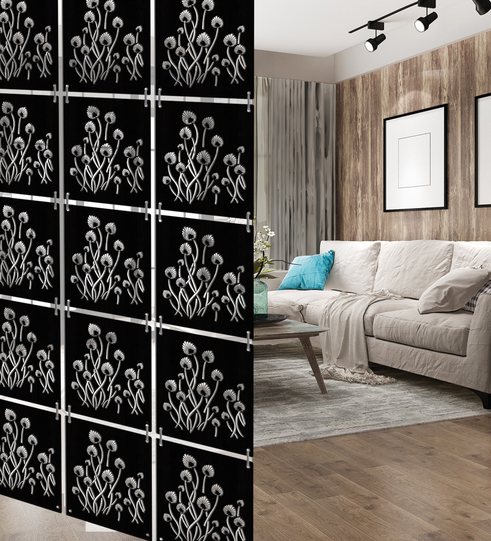 Hanging Room Divider Panels - Set of 12 Black Modular Screens
